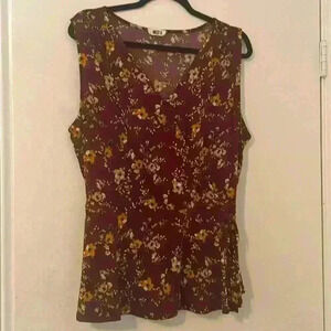 West Kei Faux Warp Shirt Maroon Floral 1x